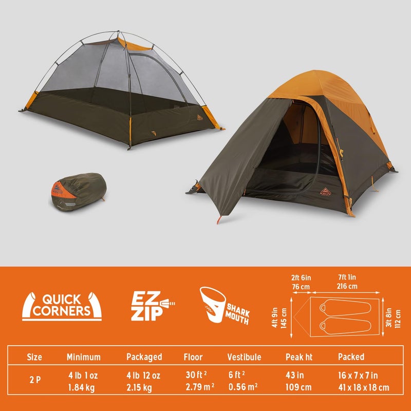 Kelty Grand Mesa 2P Backpacking Tent â€“ 3 Season 2 Man Camping Thru Hiking Shelter, Aluminum Poles, Single Door + Vestibule, 2024 Model (2P) - Image 2